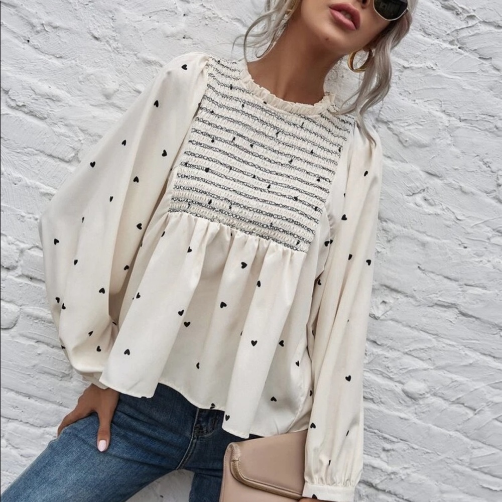 Heart print long sleeve peplum blouse - Picture 4 of 6